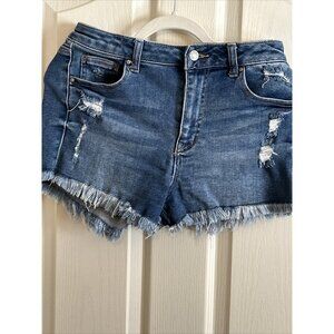 NEW Wax Jean Co. Womens S Distressed Denim Shorts Raw Edge Medium Wash